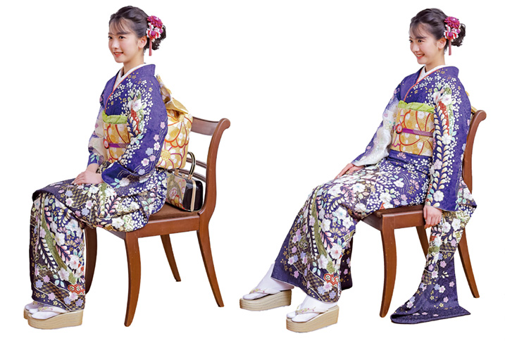 振袖を着た時の座り方の良い例と悪い例を比べた画像